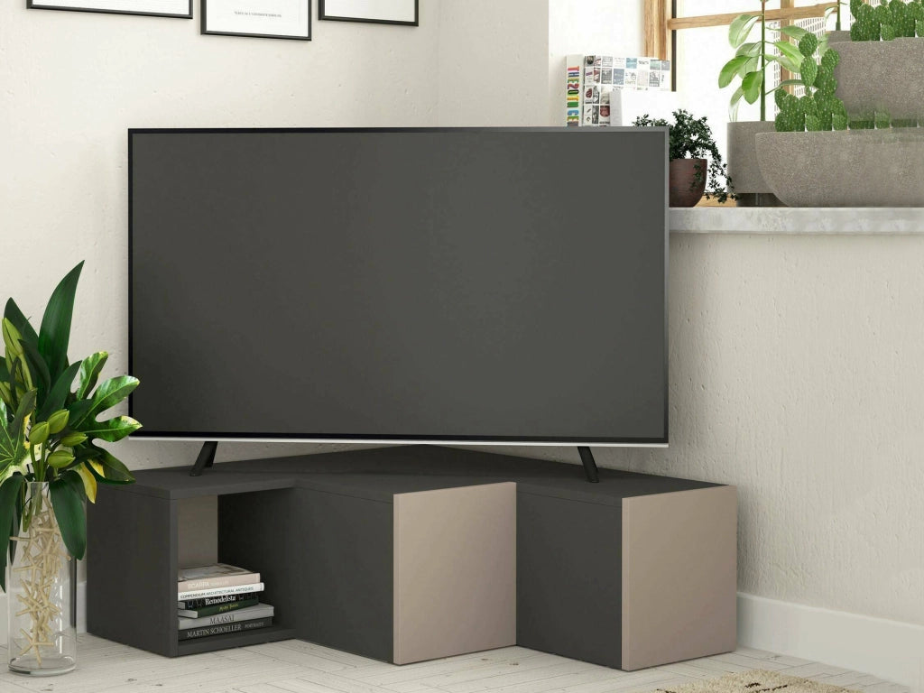 Mobile porta TV Fiorenza, Credenza da soggiorno, Armadio basso per TV, Base parete attrezzata, 90x92h32 cm, Antracite e Beige