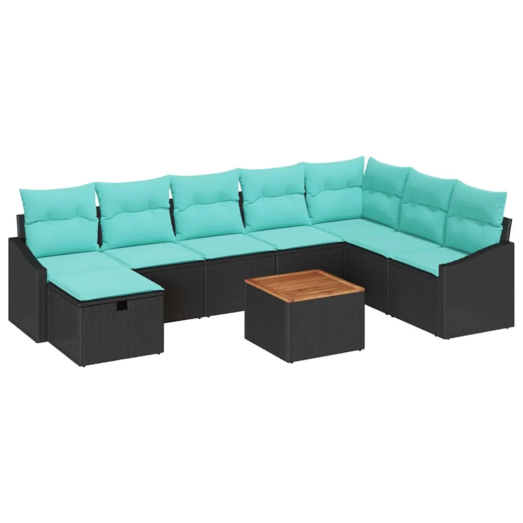 Set Divano da Giardino con cuscino 9 pcs Nero polyrattan 3359585