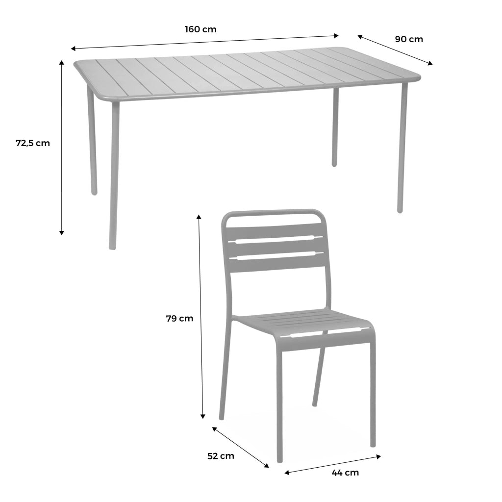 Set tavolo da giardino bistrot in acciaio con 6 sedie, 160cm, blu navy