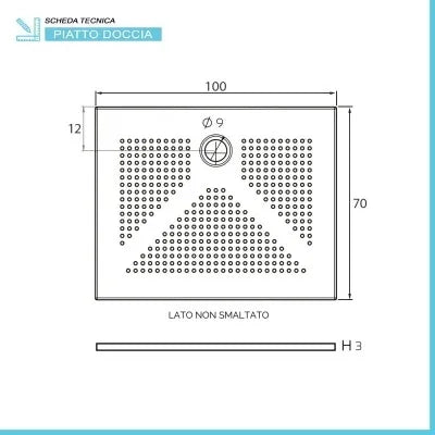 Piatto doccia rettangolare 70x100 H3 cm in ceramica bianco opaco con antiscivolo  Ruy