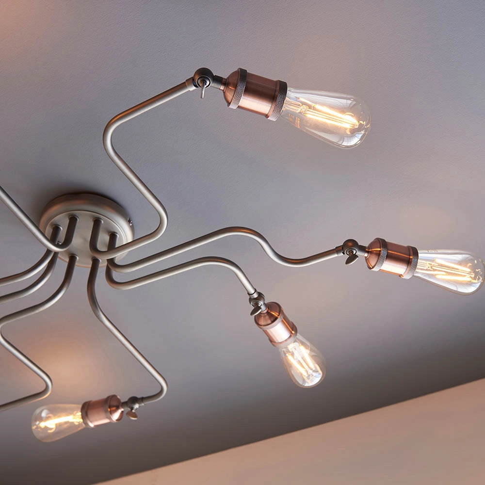 Plafoniera industriale rame anticato 8 luci E27 Endon