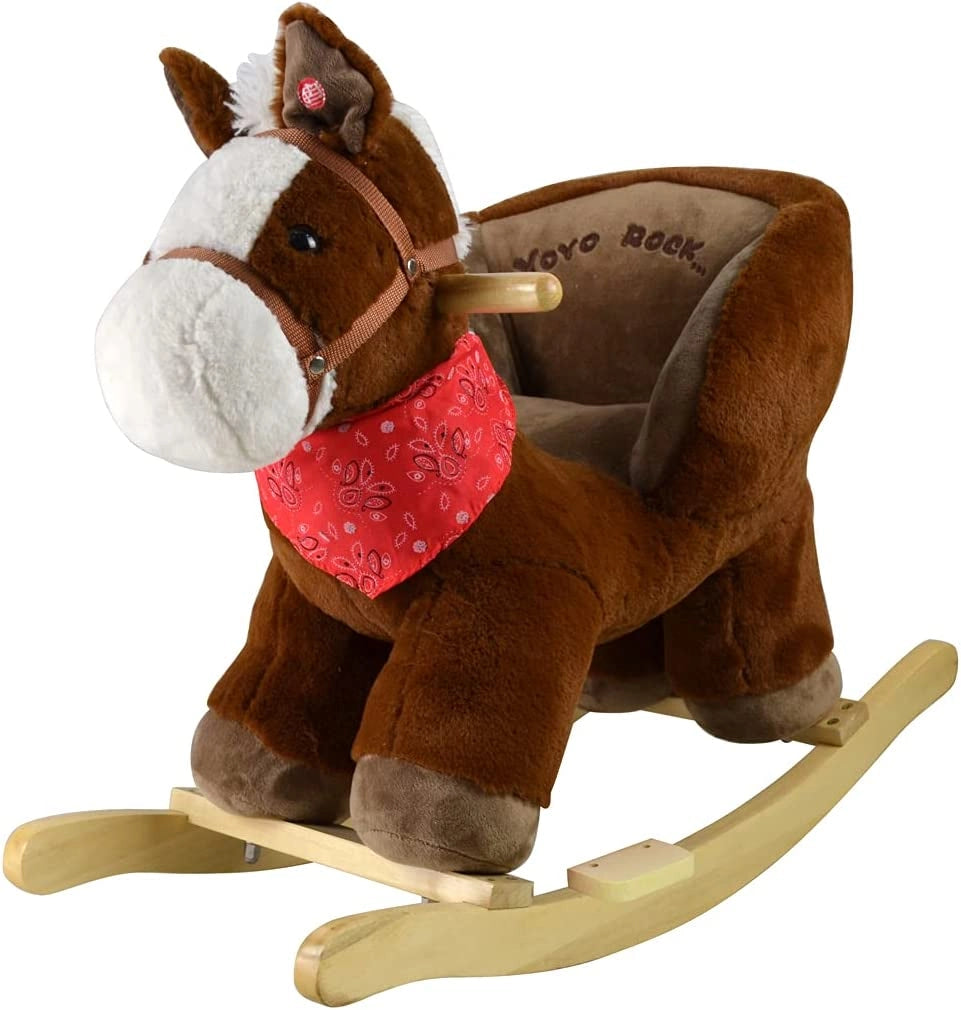 Cavallo a Dondolo per Bambini 1 Anno 2 Anni 3 Anni 4 Anni Pony in Legno con Verso Reale funzionante 68x33x50(h)