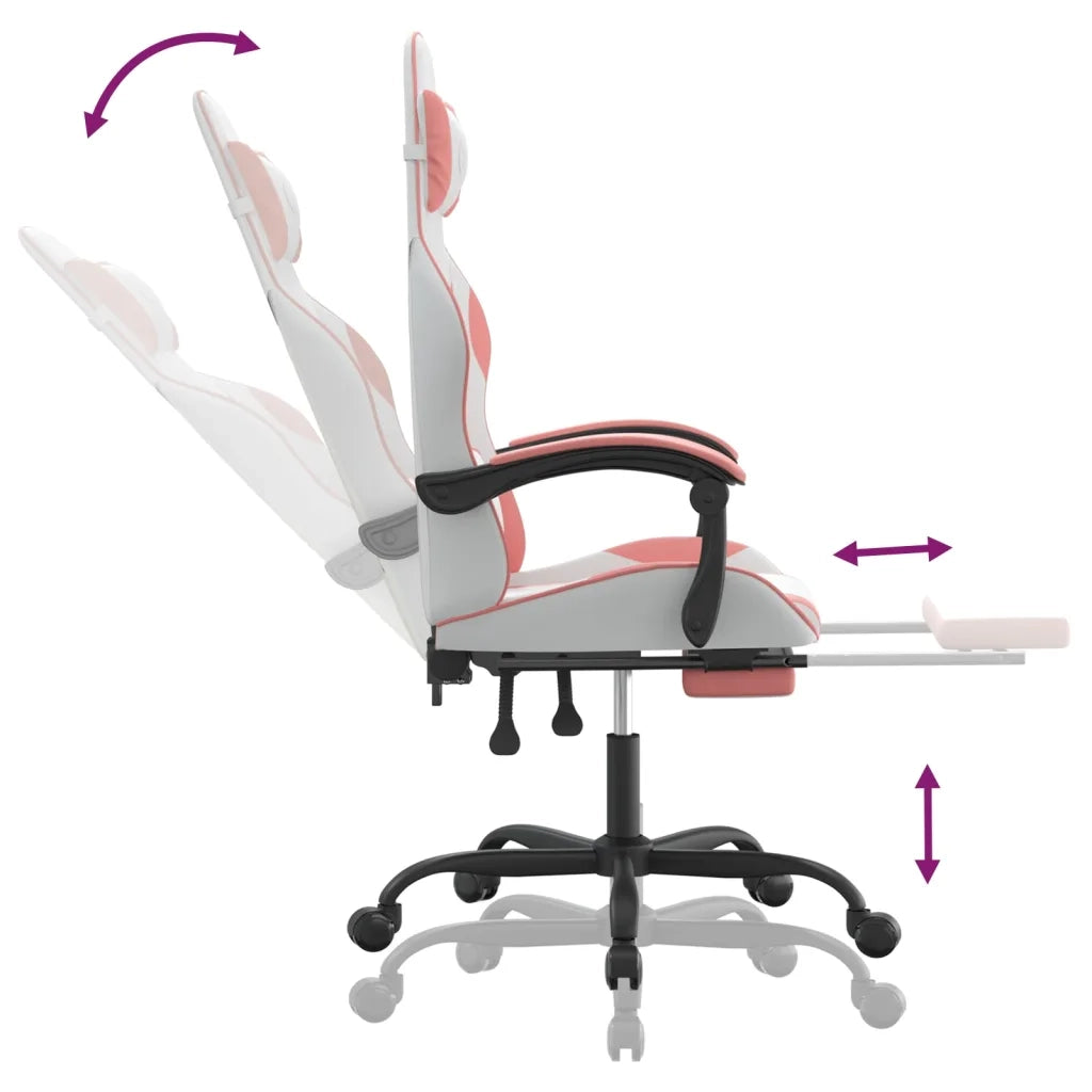 Sedia da Gaming | Sedia da e-sports con Poggiapiedi Bianco e Rosa in Similpelle