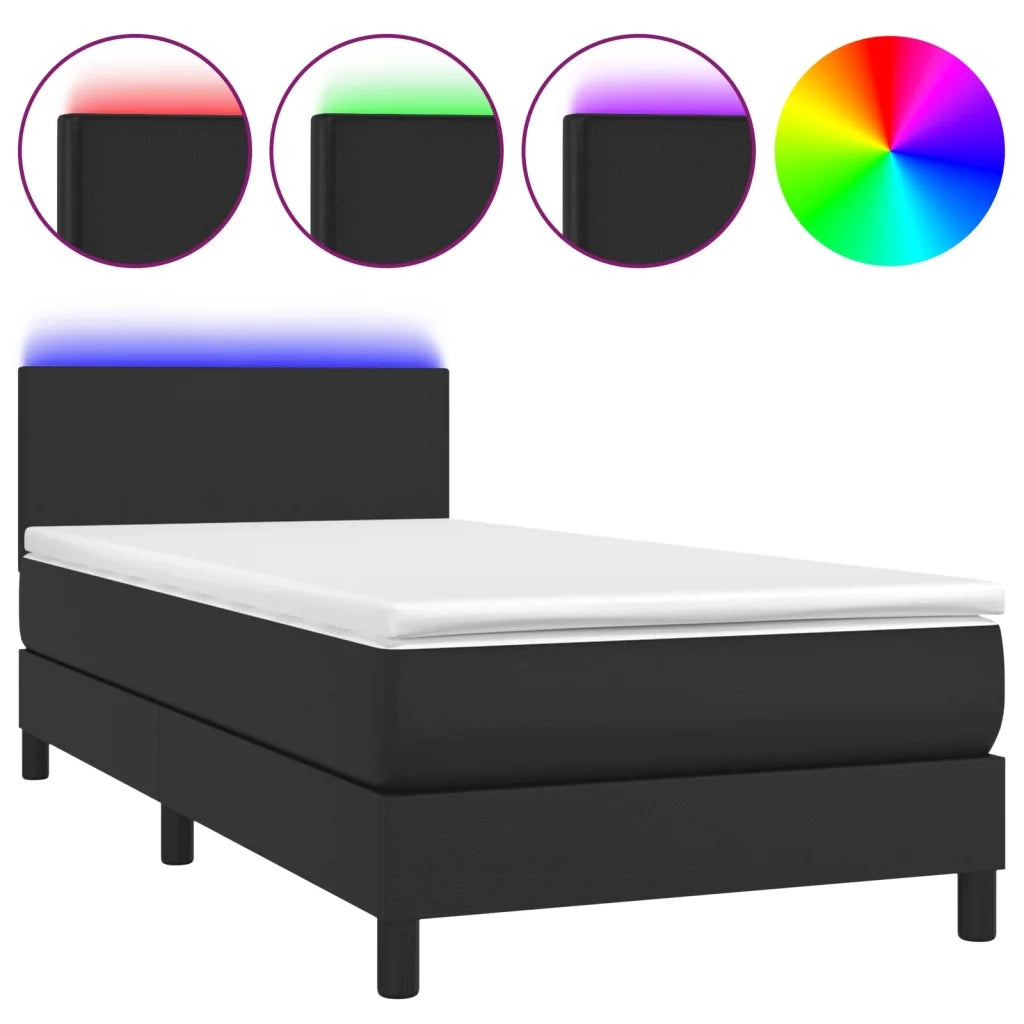 Letto singolo | Letto per adulti | Giroletto a Molle con Materasso e LED Nero 90x200 cm Similpelle
