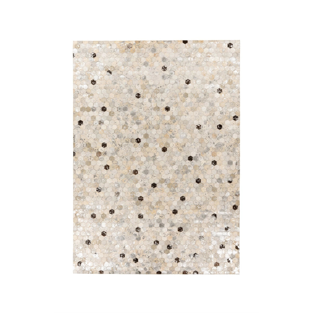 Tappeto di design Ravi 400 in pelle argento e grigio