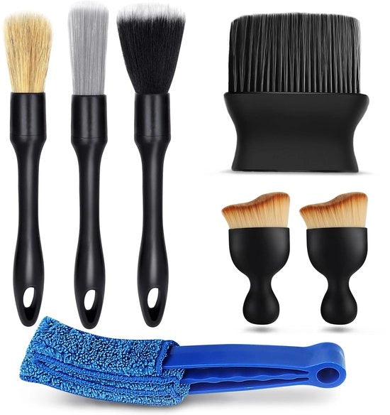 Set di spazzole per auto 7 in 1, spazzole per pulizia auto, set di spazzole morbide, spazzola per dettagli auto, set di spazzole per dettagli, spazzola per tessuti auto, interno auto (A)