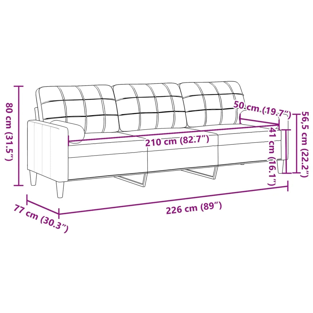 Divano a 3 Posti con Cuscini-Sofa 3 Posti con Cuscini Rosso Vino 210 cm in Velluto