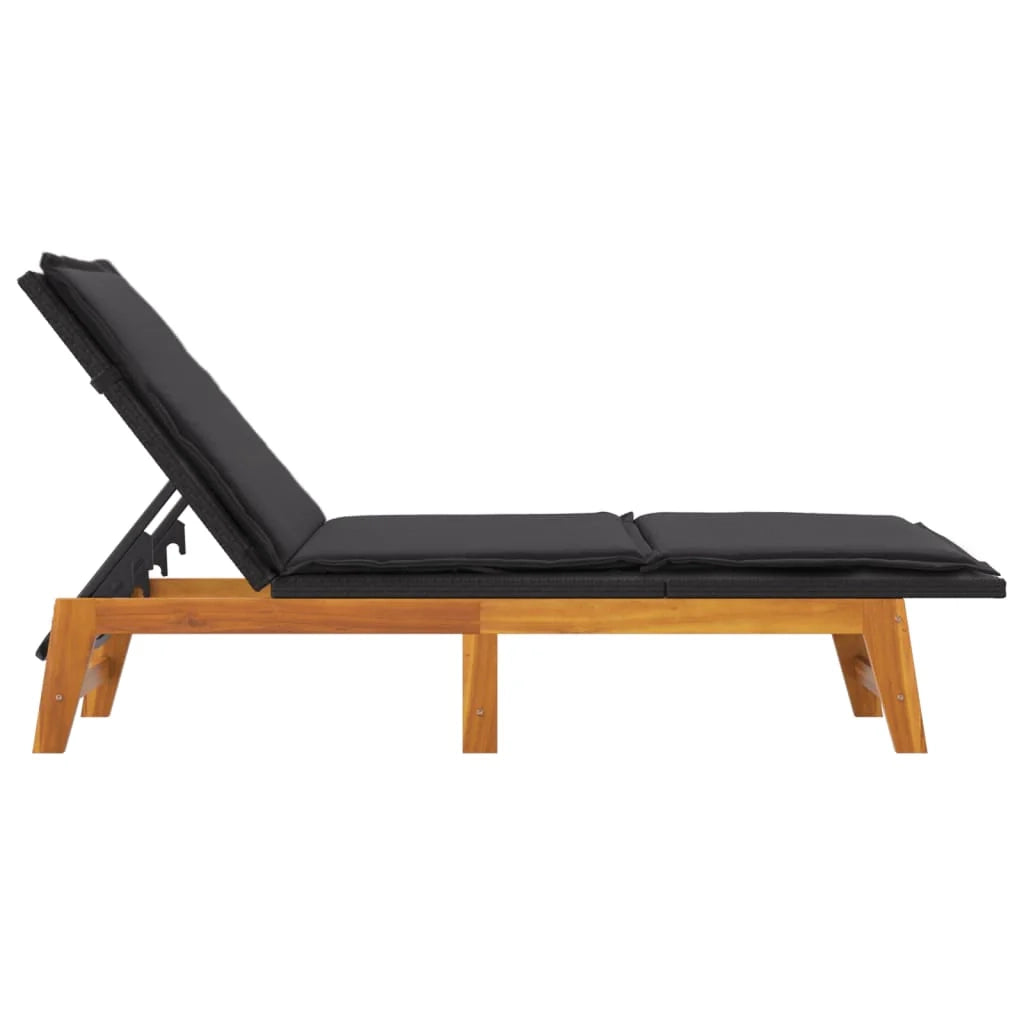 Lettino prendisole sedia a sdraio lettino prendisole letto da giardino mobili da esterno per patio con cuscino resina intrecciata/legno massello di acacia 02_0012532