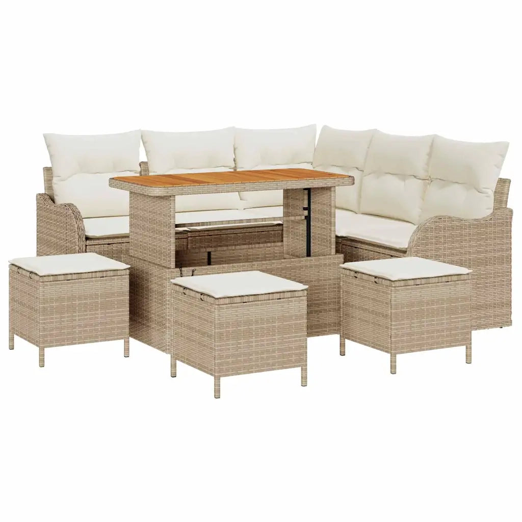 Set Divano da Giardino con cuscino 9 pcs Beige e Crema 3364221