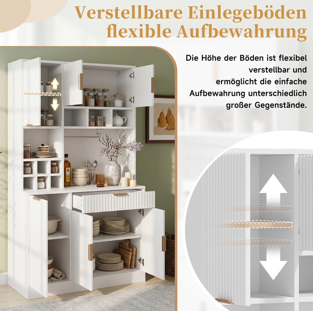 Credenza alta da cucina con ripiani regolabili e porta bottiglie 100x40x175 cm; bianco