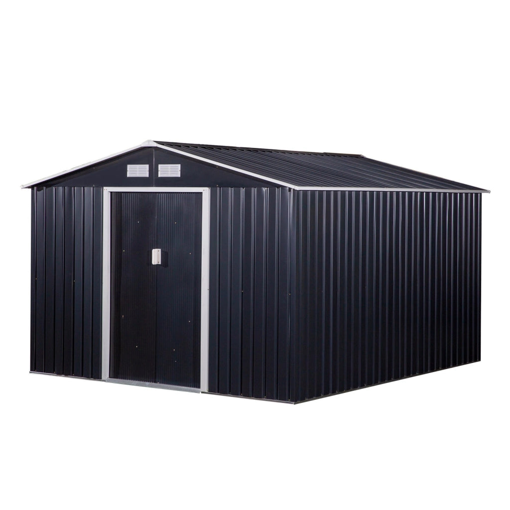 EasyComfort Casetta da Giardino con 2 Porte Scorrevoli e 4 Prese d'Aria, in Acciaio, 322x277x192 cm, Grigio