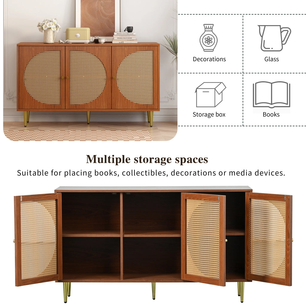 Credenza con 3 ante e ripiani regolabili; in legno ingegnerizzato; per soggiorno; camera; cucina; 129.8 × 40 × 76 cm