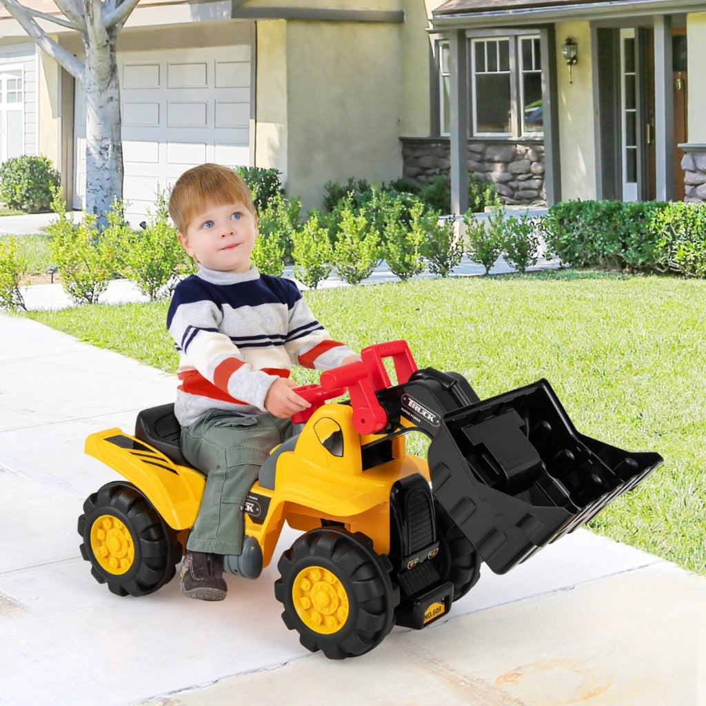 Macchina bulldozer a pedali per bambini, Camion giocattolo con secchio regolabile clacson casco e 3 pietre giocattolo