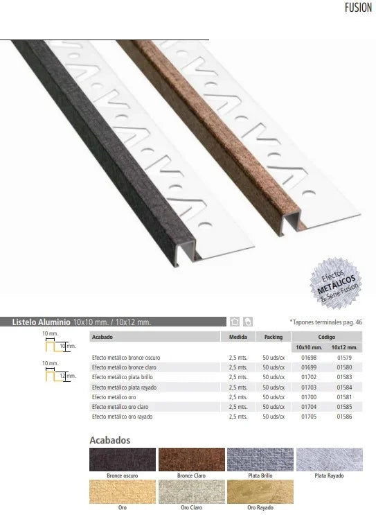 Listello fusion effetto metallic o 10x10 argento scuro