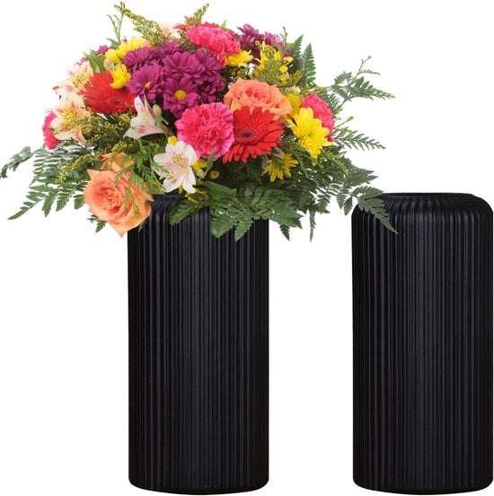 Vaas in Plastica Nera - Vaso Moderno - Decorazione per la Casa - Stile Moderno - Vaso in Plastica per Fiori – Vaso Piccolo con Rilievi per Decorazione Interna - Rattan, Tavolo da Salotto, Cucina, Libreria e Camera da Pranzo (matte nero)