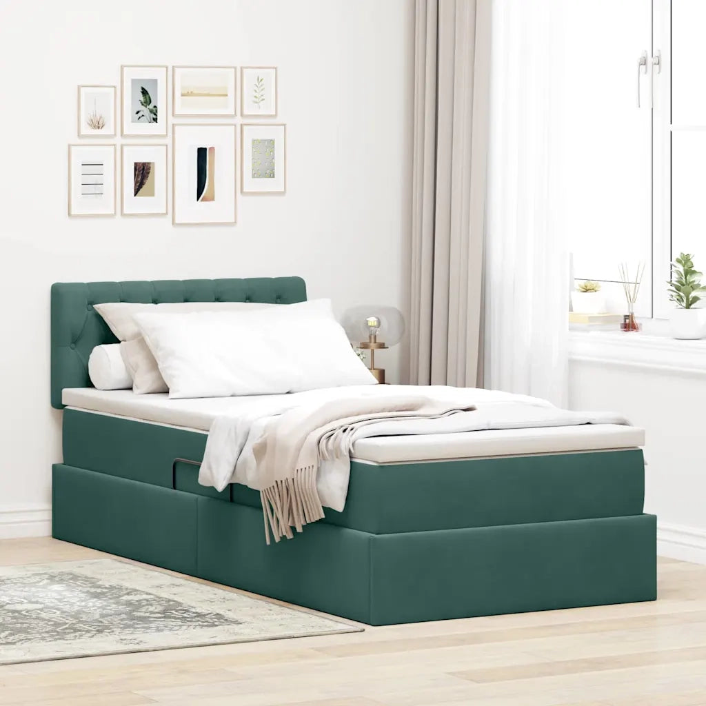 Letto con contenitore e LED Verde Scuro 90 x 190 cm Velluto