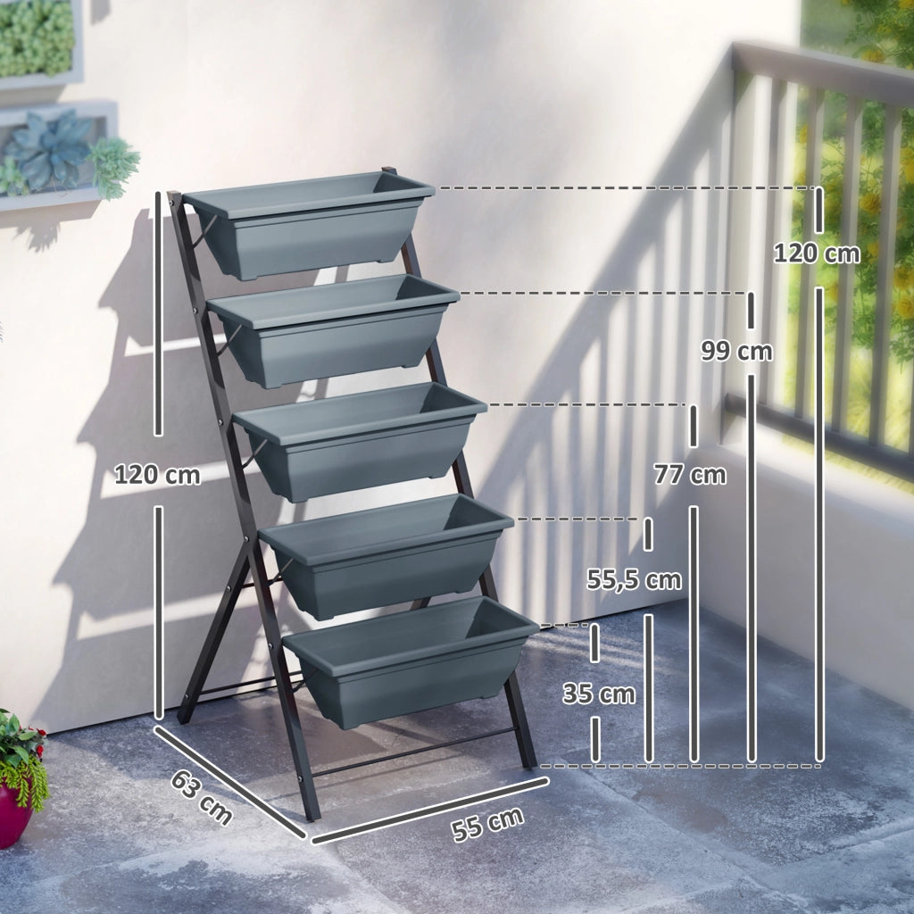 Fioriera Rialzata 5 Livelli ¨C Xylo ¨C Acciaio Grigio Verticale per Giardino Balcone