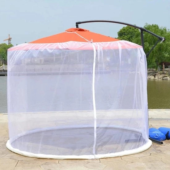 Mantice per ombrelloni esterni - rete per ombrelloni esterni con porta con cerniera - 250-300 cm rete per ombrelloni esterni - rete per ombrelloni da giardino ombrelloni da tenda (bianco)
