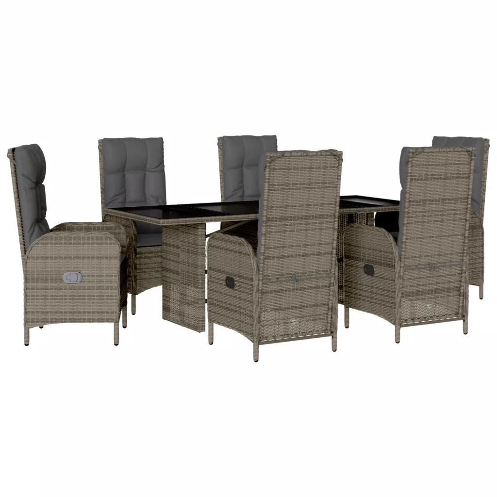 Set da Pranzo da Giardino 7 pz con Cuscini in Polyrattan Grigio