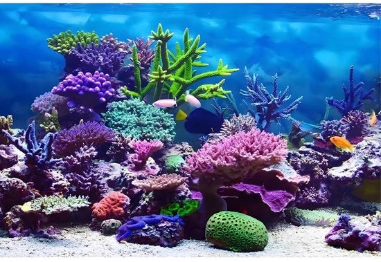 Decorazione per acquario PVC - autoadesivo - disegno a forma di corallo - 76 x 30 cm - immagini HD - rimuovi residui - poster di sfondo