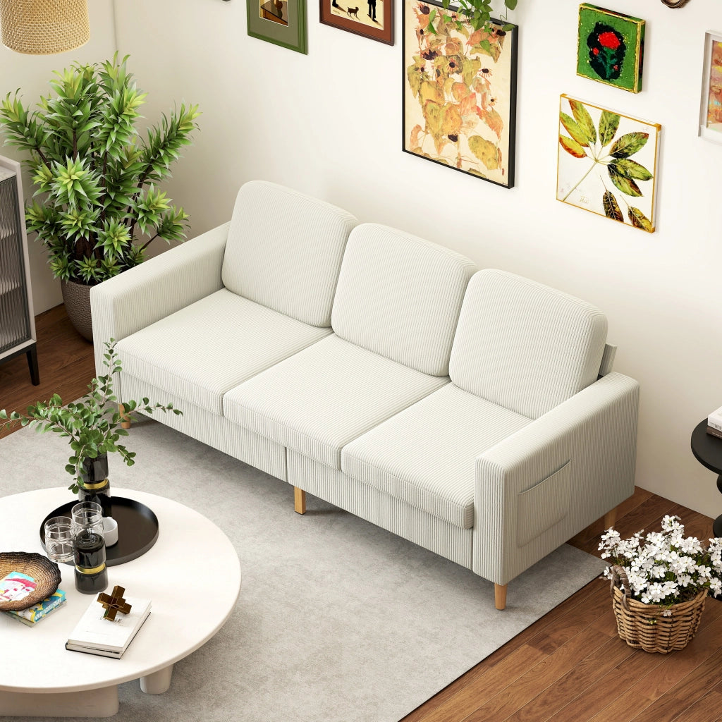 Divano 3 Posti in Velluto ¨C zephmum ¨C Beige 192x80x84.5cm