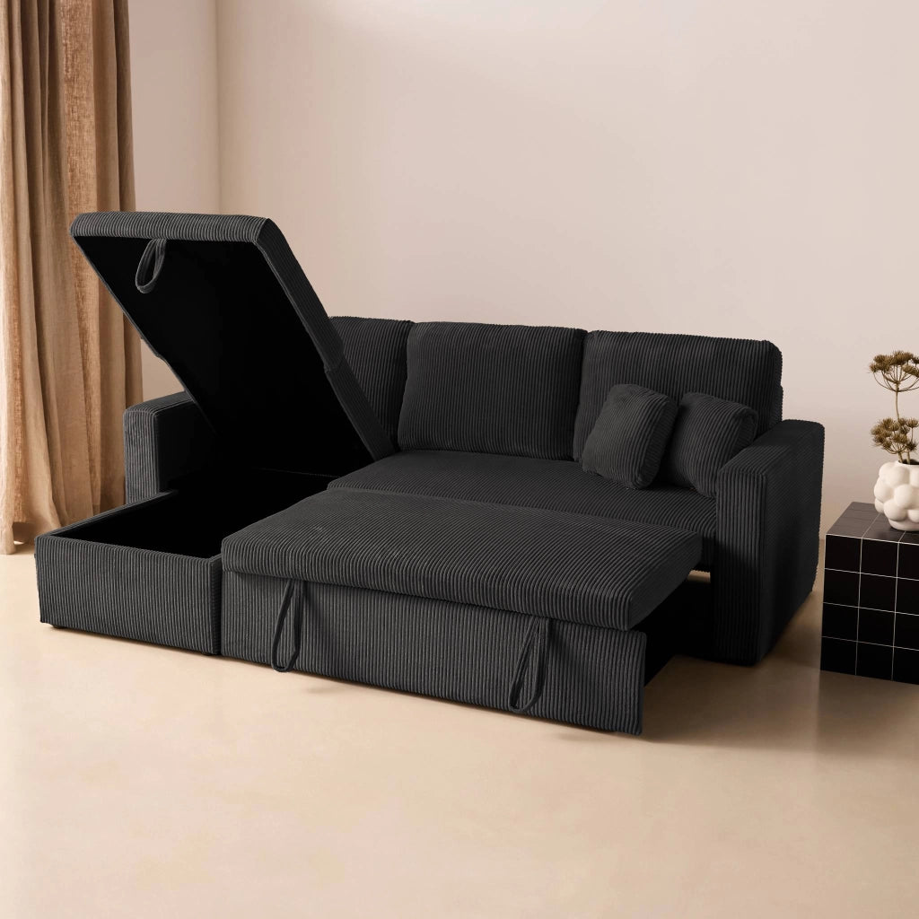 Divano letto angolare reversibile, 3 posti, grigio scuro