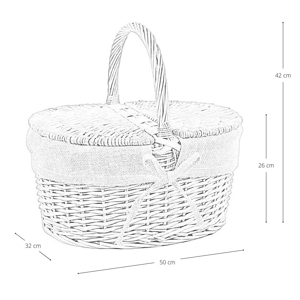 Cesto picnic campagnola Grande in Vimini e Juta con Coperchio cm 50 x 32 x h 42