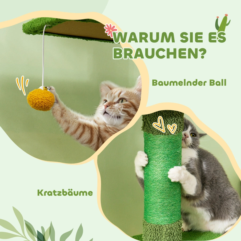 Tiragraffi a soffitto, 230-275 cm, con cuccia, pali per graffiare, pallina da gioco, mobile per gatti con dispositivo antiribaltamento, verde
