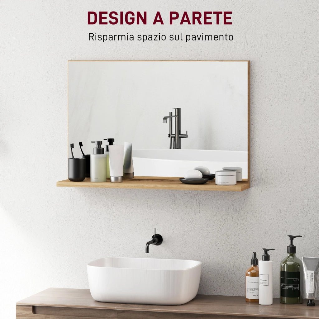 Specchio Bagno con Mensola ¨C Minimal ¨C Legno 60x12x40 cm