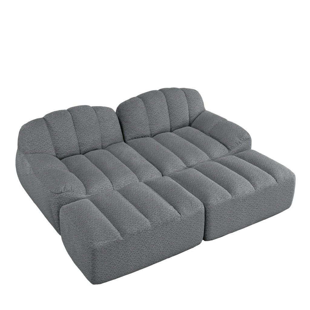 Divano modulare 2 posti con 2 pouf - Zephmum- Schiuma ad alta densit¨¤ 32D, design antiscivolo, tessuto morbido, grigio