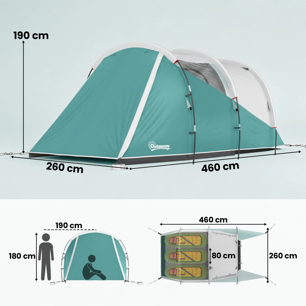 Tenda da Campeggio 3 Posti Impermeabile a Tunnel ¨C zephmum ¨C Verde 460x260x190 cm