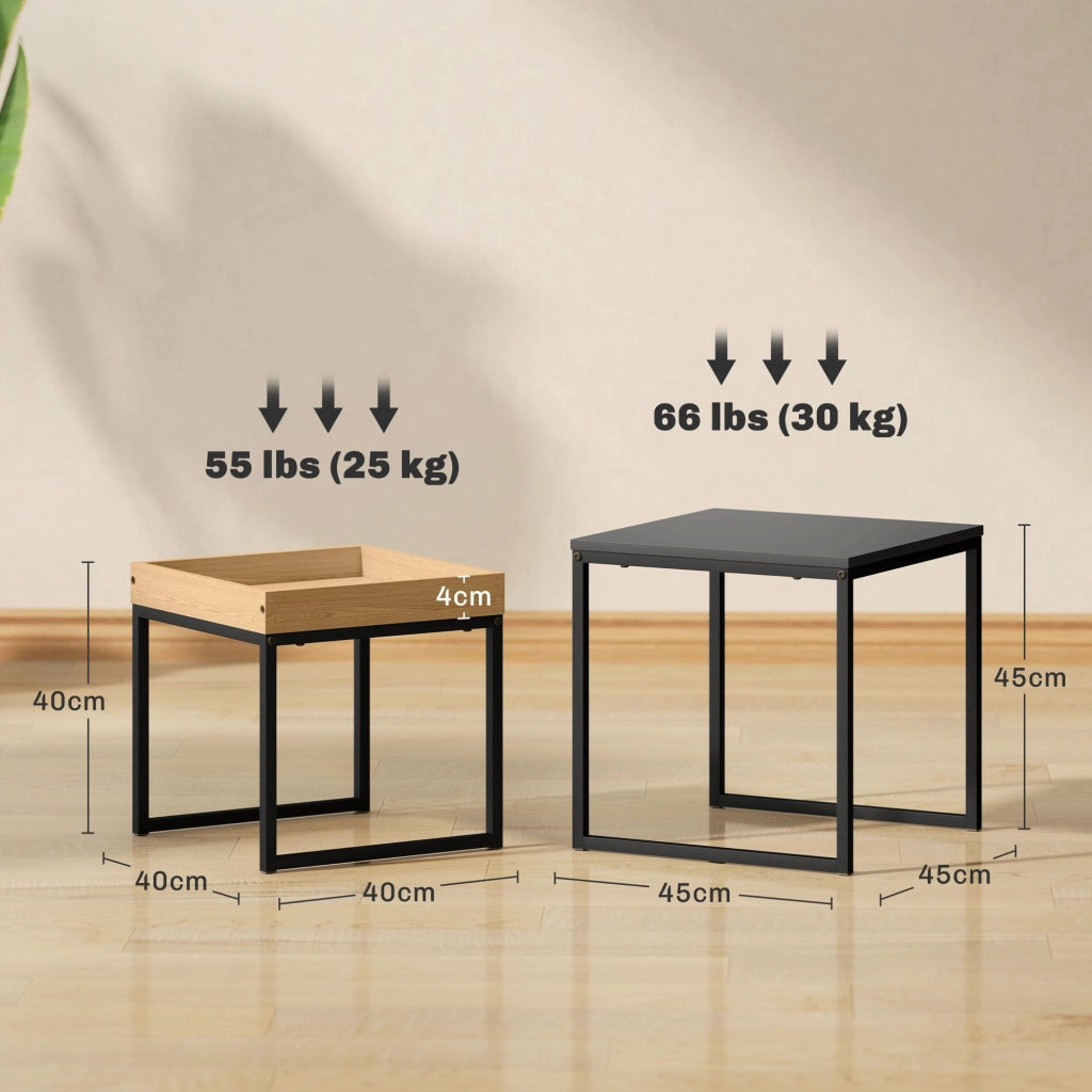 Set 2 Tavolini con Gambe a U Impilabili in Legno e Acciaio