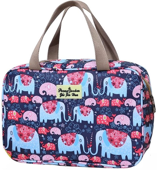 Damestoilettas Grande portatile per signora Portatile per viaggio con contenitore per cosmetici impermeabile (elefante blu)