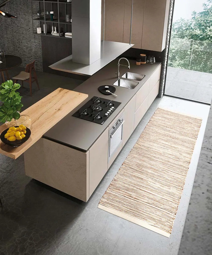 Tappeto NATURAL BEIGE cm.55x110 tinta unita effetto naturale 100% cotone, tappetino bagno stuoia cucina multiuso lavabile in lavatrice