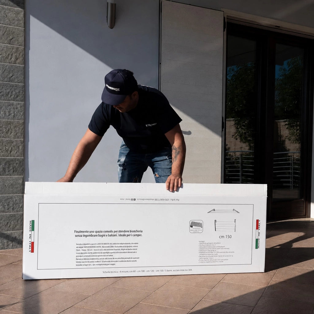 Stendibiancheria da Esterno a Parete 60cm x 50cm Totalmente in Acciaio inox AISI 304 - Ideale per l'esterno