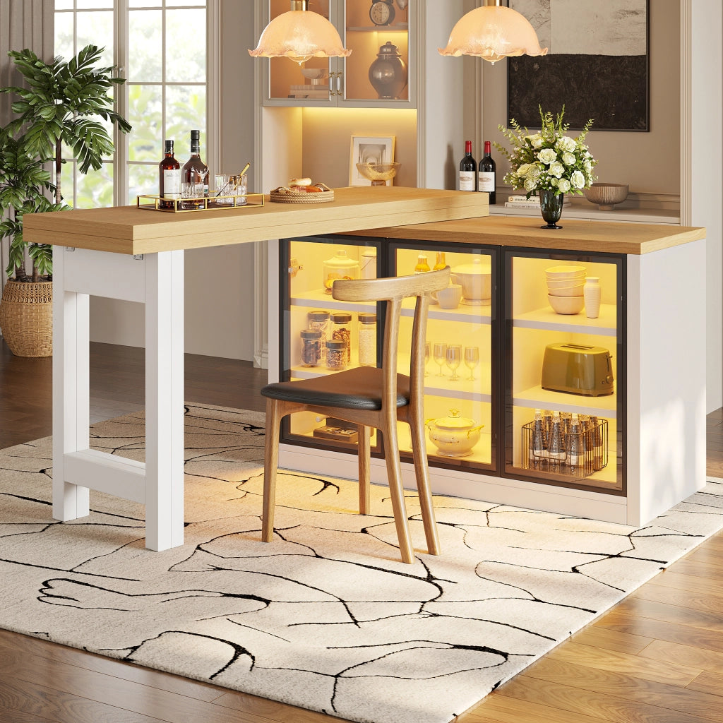 Tavolo allungabile con credenza laterale e luci multicolore, bianco