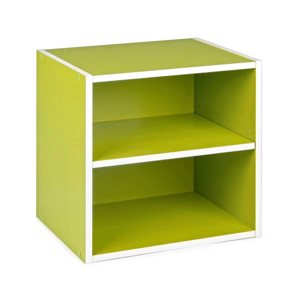 Cubo Modulare con Mensola in Legno Verde per Soggiorno - NIXO