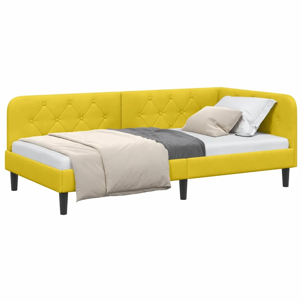 Letto singolo | Letto per adulti | Cornice del letto ad angolo Giallo 90 x 200 cm Velluto