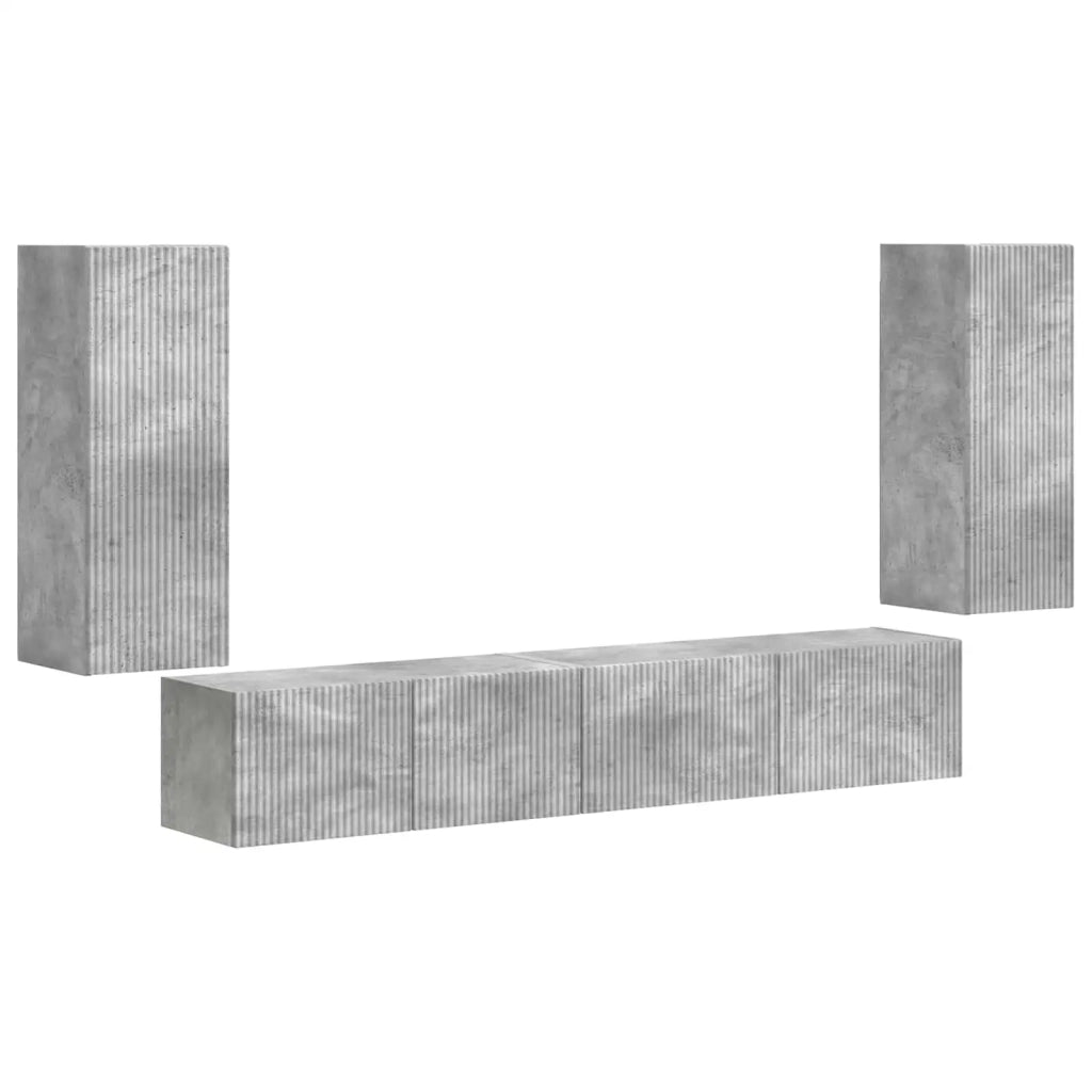 Set mobile TV 4 pz | Armadietto TV | Mobile Porta TV Grigio cemento Legno multistrato