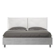 BS COM Letto matrimoniale contenitore 160x200 Cemento cuscini similpelle bianco