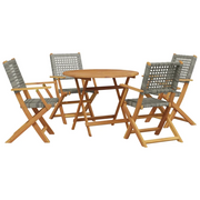 Set Pranzo da Giardino 5pz | Set Salotto da Giardino Grigio Polyrattan e Legno Massello
