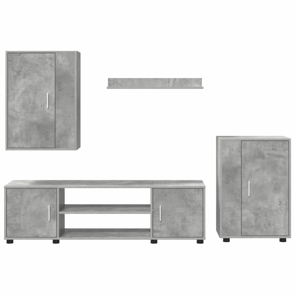 Set mobile TV 4 pz | Armadietto TV | Mobile Porta TV Grigio cemento Legno multistrato