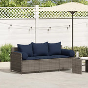 Divano da Giardino con Cuscini 3 Posti Grigio in Polyrattan 4104179