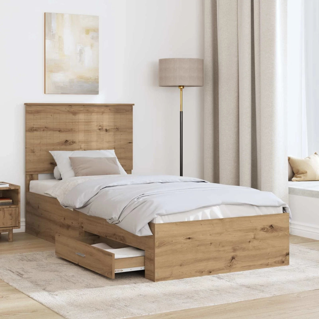 Letto singolo | Letto per adulti | Struttura del letto con testiera Rovere artigianale 90 x 190 cm