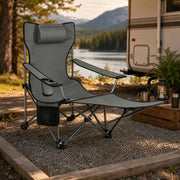 SEDIA da campeggio pieghevole con poggiapiedi estraibile 115x84x88,5 cm grigia