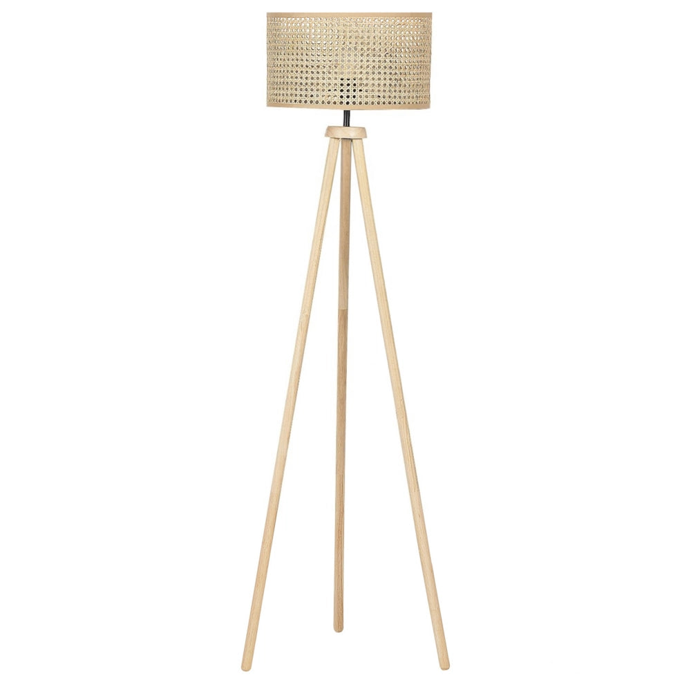 Lampada da terra in rattan naturale con paralume a tamburo in stile boho rustico soggiorno camera da letto