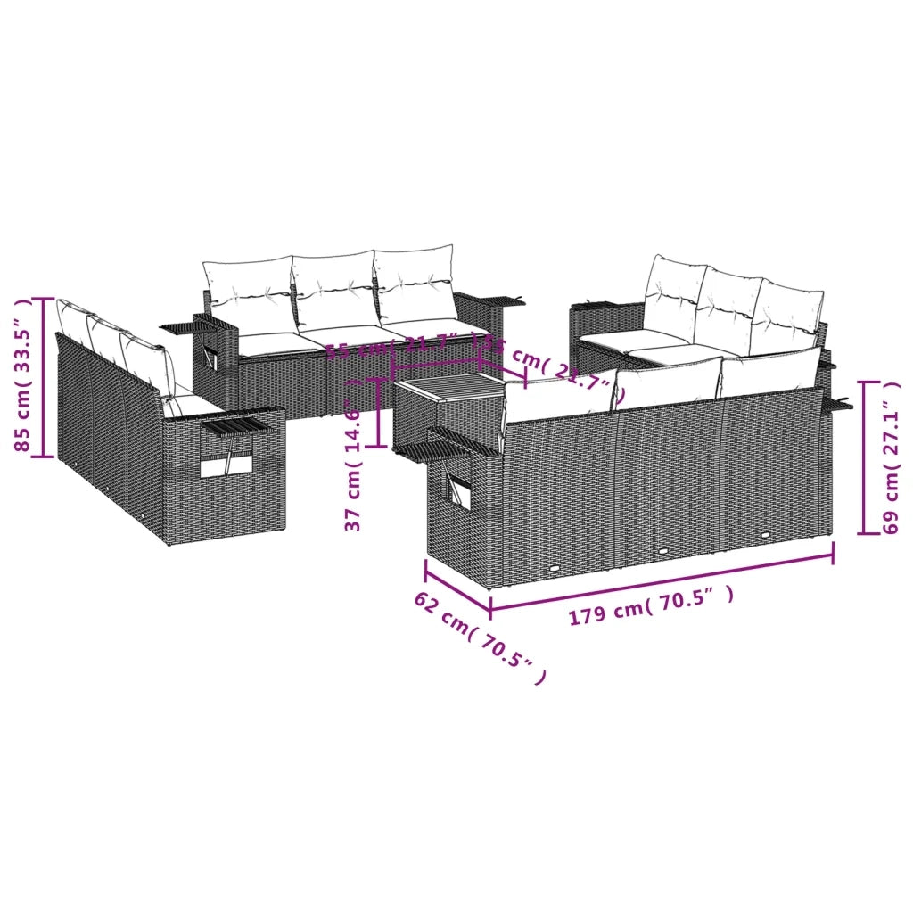 Set Divani da Giardino 13 pz con Cuscini Grigio in Polyrattan 3256830