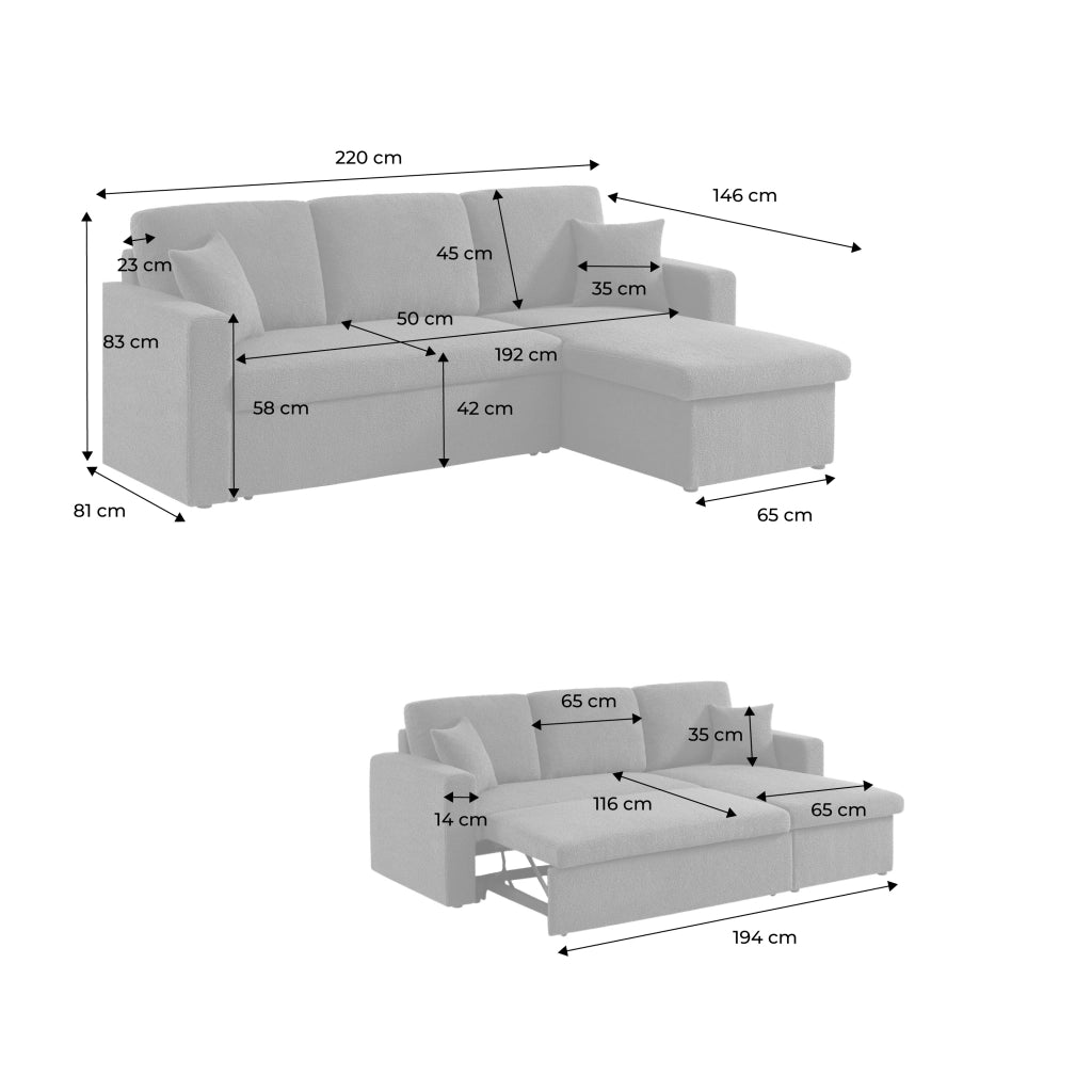 Divano letto angolare reversibile, 3 posti, grigio scuro
