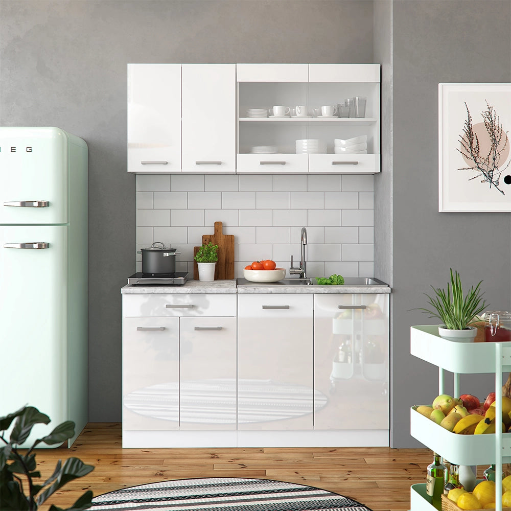 Vicco Cucina monoblocco Bianco lucido/bianco 140 cm , PL Rovere