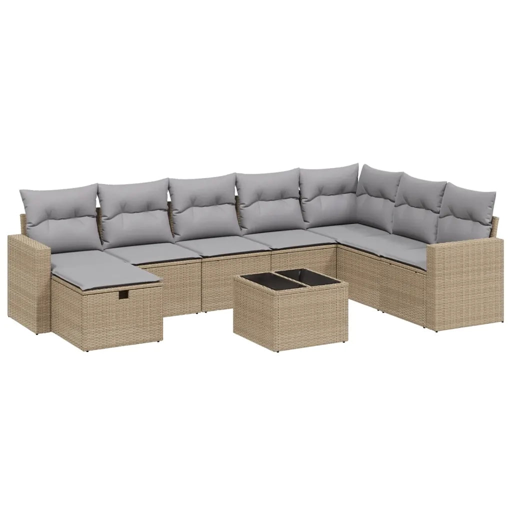 Set Divano da Giardino 9 pz con Cuscini Beige Misto Polyrattan